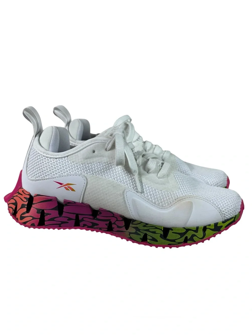 Reebok Zig Dynamica Colorful Sole White Mesh Breathable Athletic Running Shoe